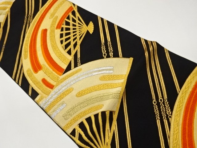 JAPANESE KIMONO / FUKURO OBI / WOVEN FAN & DIAGONAL LINE